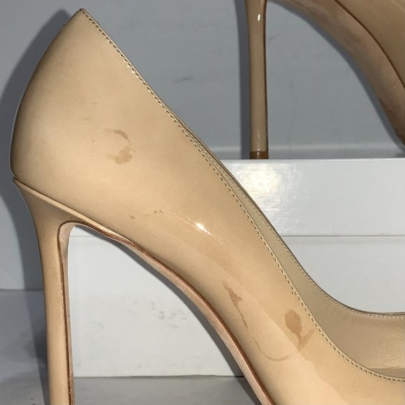 Jimmy Choo Romy Pointy Toe Nude Patent Pump Sz38.5 - Picture 2 of 10